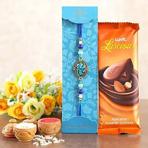 Striking Epoxy Rakhi & LuvIt Roasted Almonds Chocolate | Grocsy