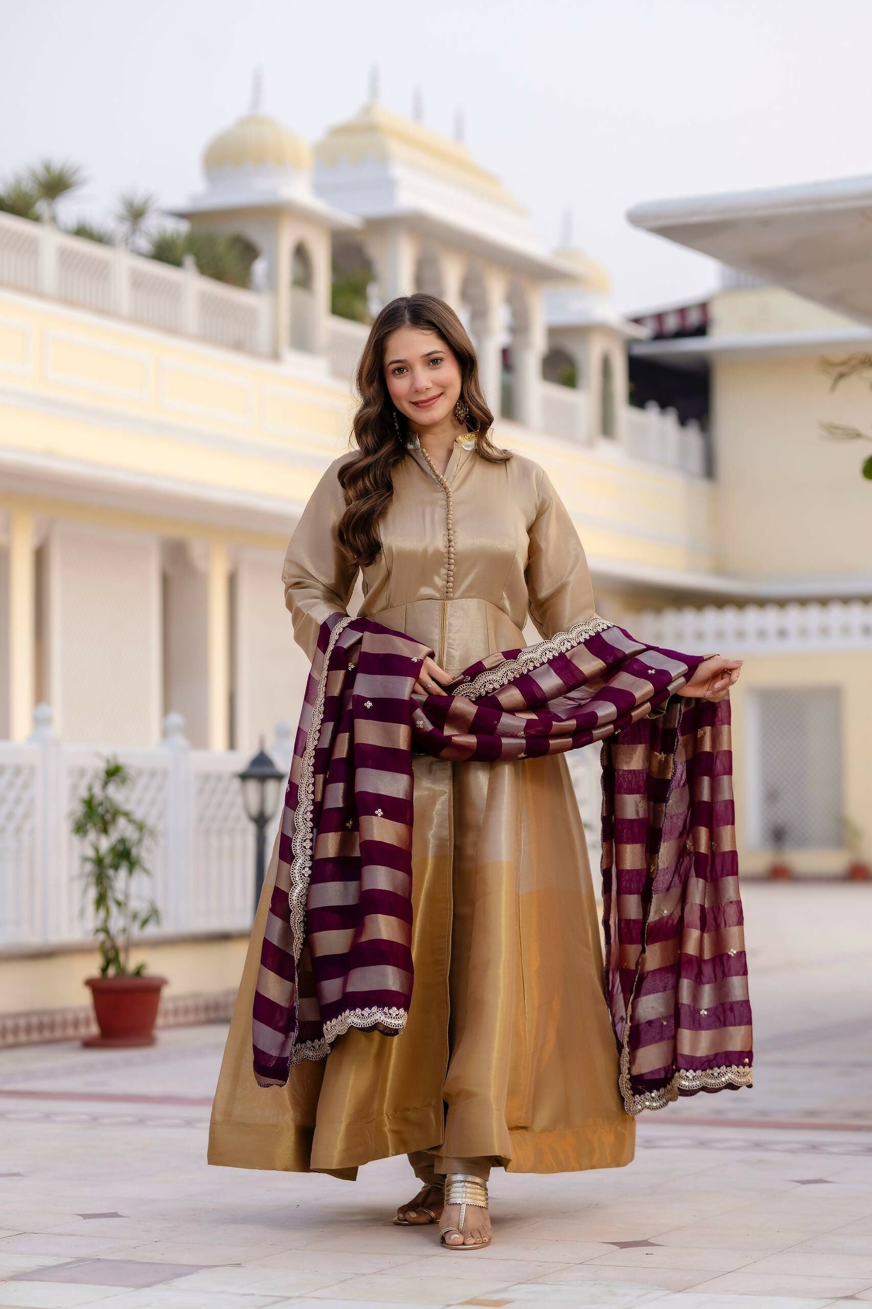 Teeya Creation Multi Color Pure Banarasi Viscose Wedding Wear Long Gown | Grocsy