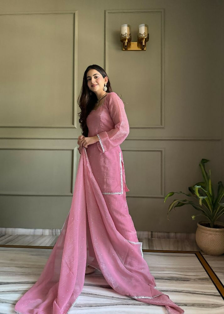Teeya Creation Pink Color Crunchy Silk Party Wear Salwar Suit | Grocsy