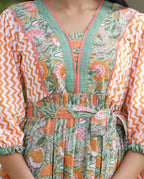 Kaajh Women's Orange Hand Block Printed Dress | Grocsy