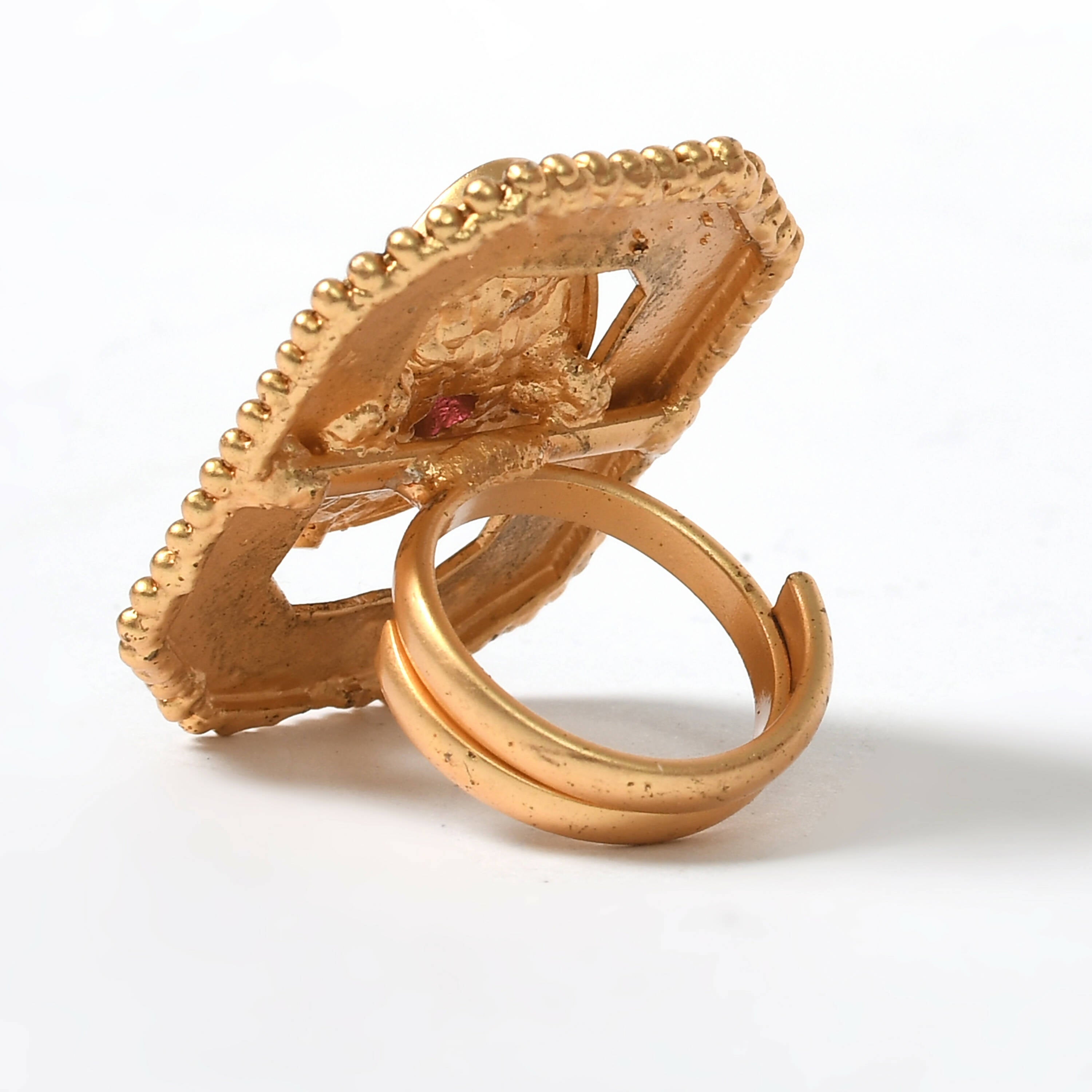 Mominos Fashion Joharkamal Gold-Polished Stone Studded Adjustable Finger Ring - Design 018 | Grocsy