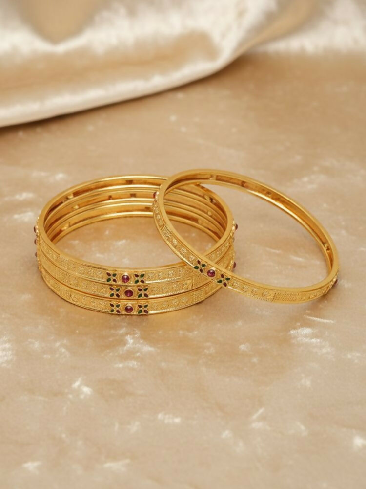 NVR Women Set of 4 Gold Plated Artificial Stone Bangle | Grocsy