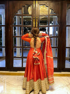 Teeya Creation Womens New Fancy Silk Heavy Quality Fabric With Handwork Orange Gown Set | Grocsy