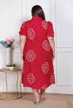 Miravan Plus Size Womens Red Bandhani Printed Collar Neck Maxi Dress | Grocsy