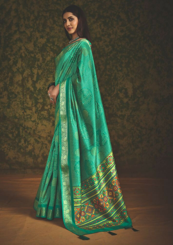 Joban Fashion Bottle Green Velvet Tussar Silk with Foil Print Saree | Grocsy