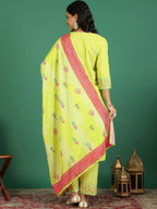 Sangria Pure Cotton Embroidered Kurta & Trouser With Dupatta | Grocsy