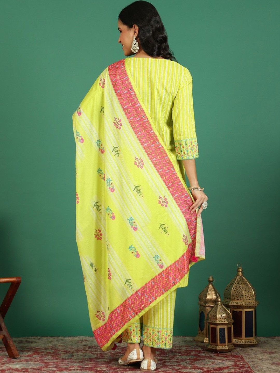 Sangria Pure Cotton Embroidered Kurta & Trouser With Dupatta | Grocsy