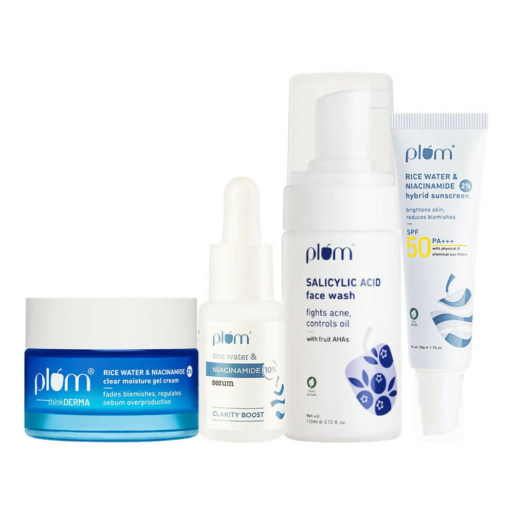 Plum CSMS (Cleanser, Serum, Moisturizer, Sunscreen) Combo for Bright, Clear & Blemish-Free Skin | Grocsy