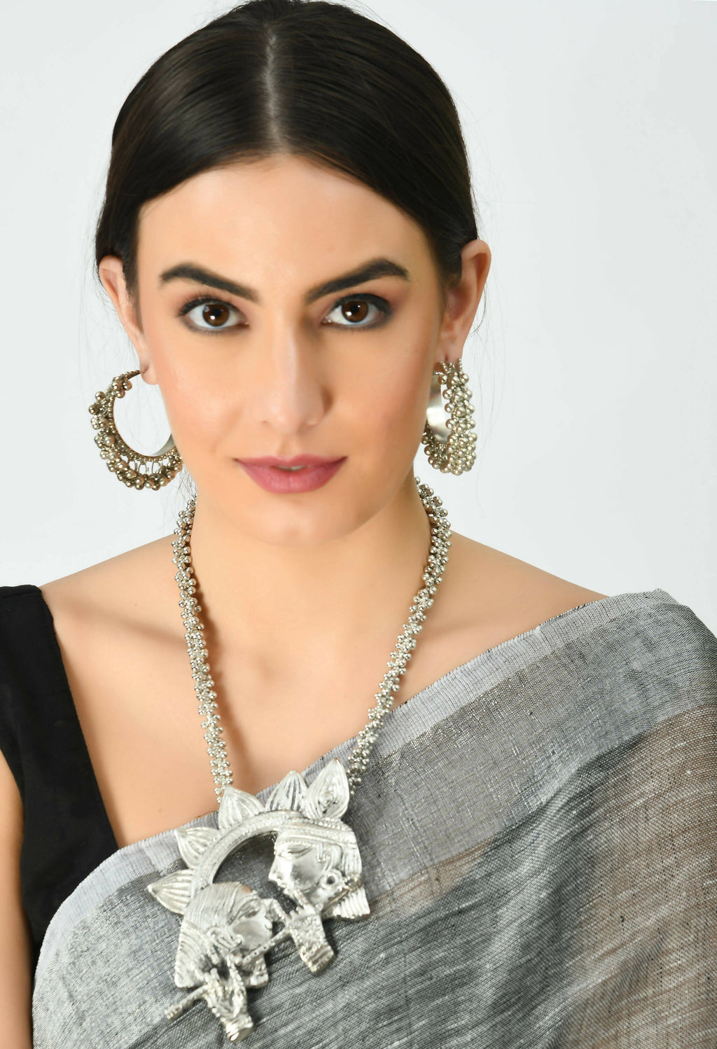 Mominos Fashion Johar Kamal Oxidised Silver-Plated Brass Finish Radha Kishan Long Necklace For Women (Silver) | Grocsy