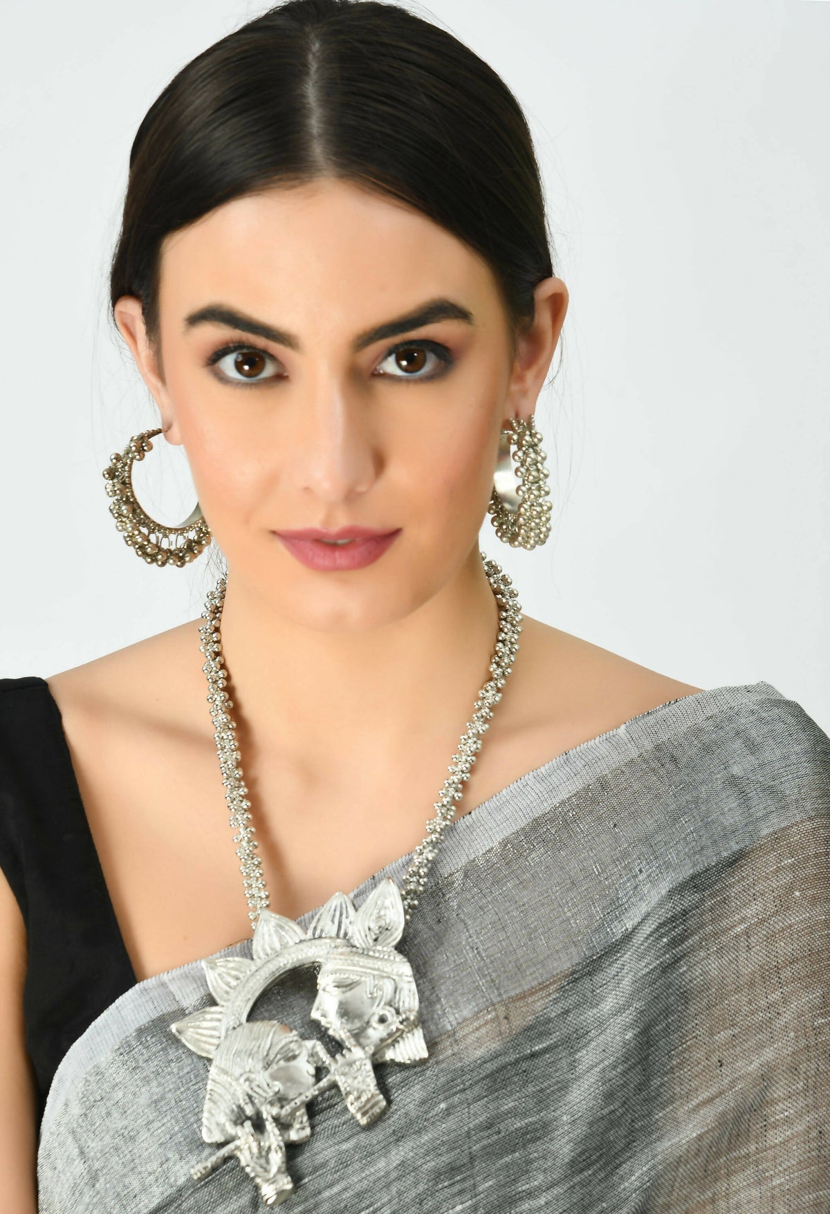 Mominos Fashion Johar Kamal Oxidised Silver-Plated Brass Finish Radha Kishan Long Necklace For Women (Silver) | Grocsy