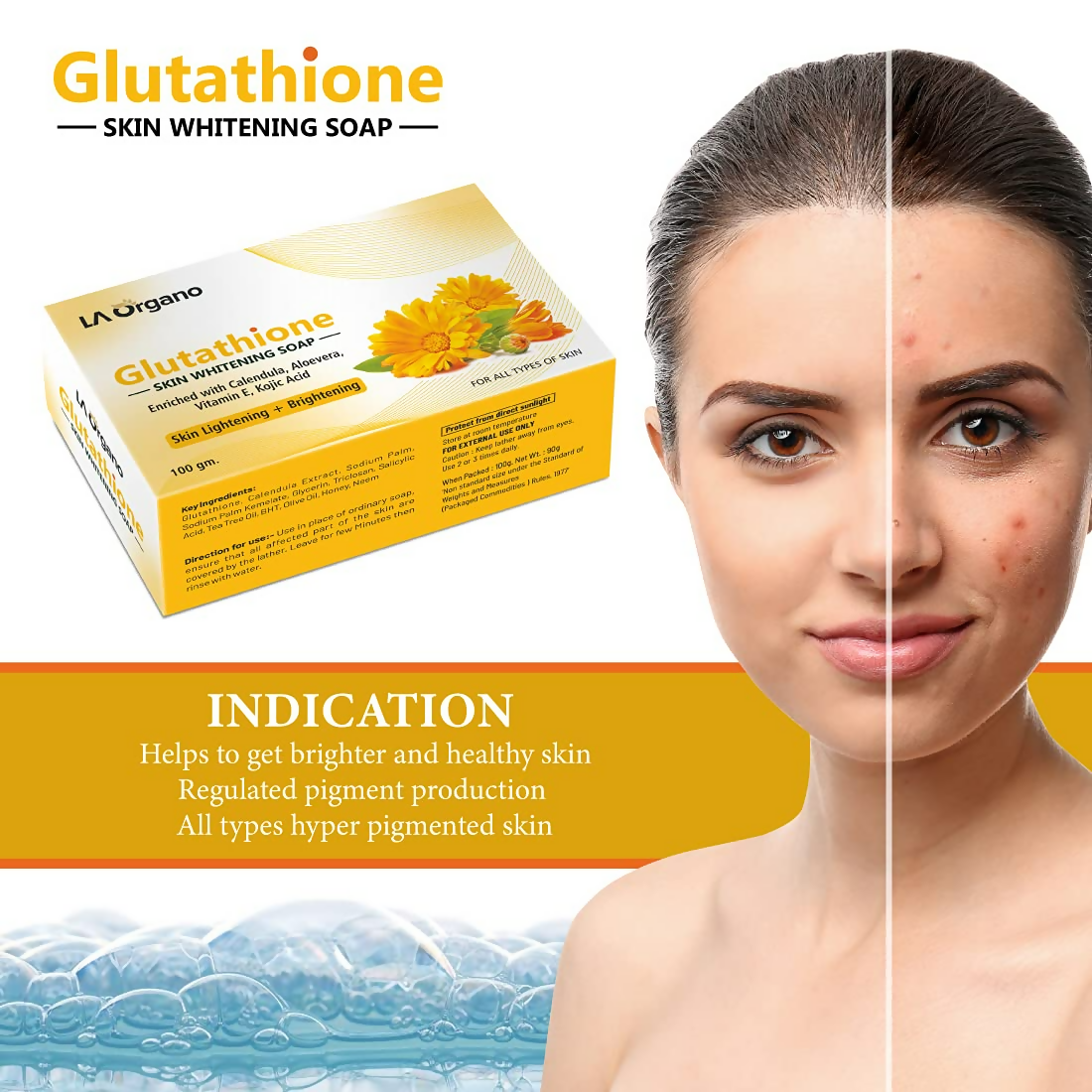 LA Organo Glutathione Calendula Skin Whitening Soap | Grocsy