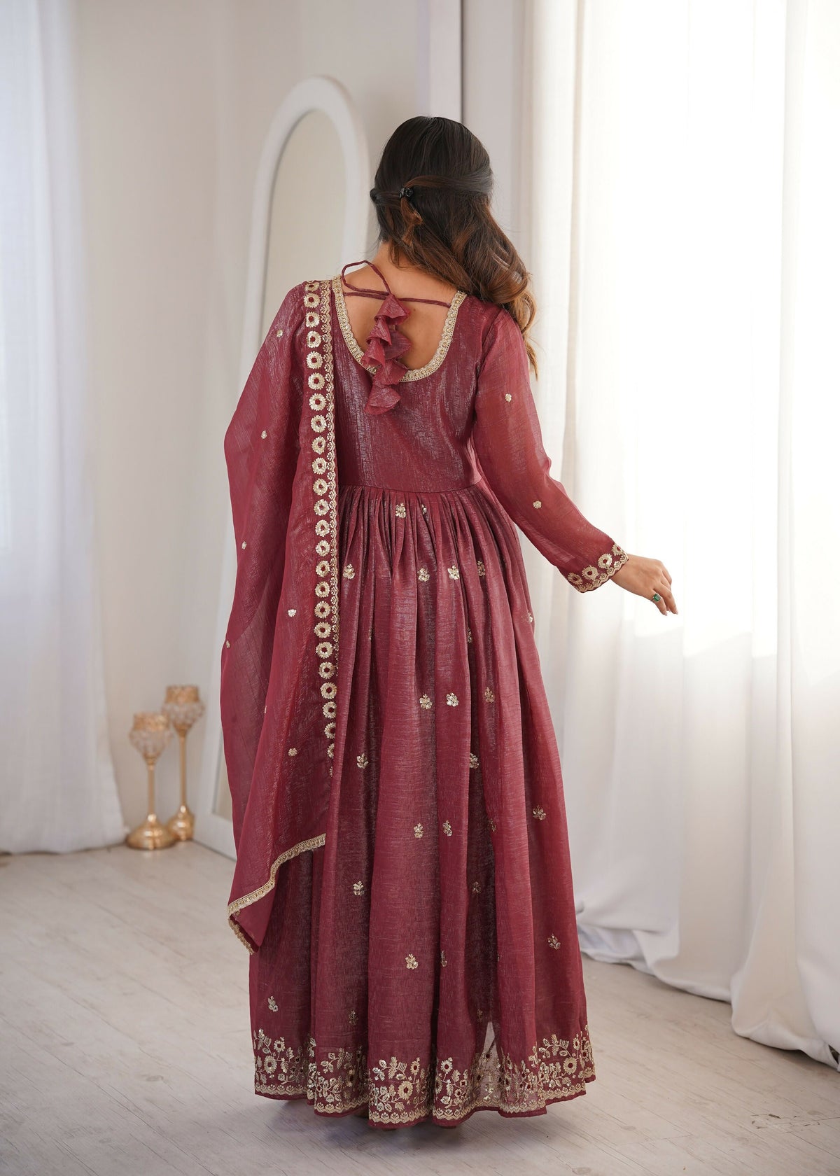Teeya Creation Brown Crunchy Silk Wedding Wear Embroidery Work Design Gown | Grocsy