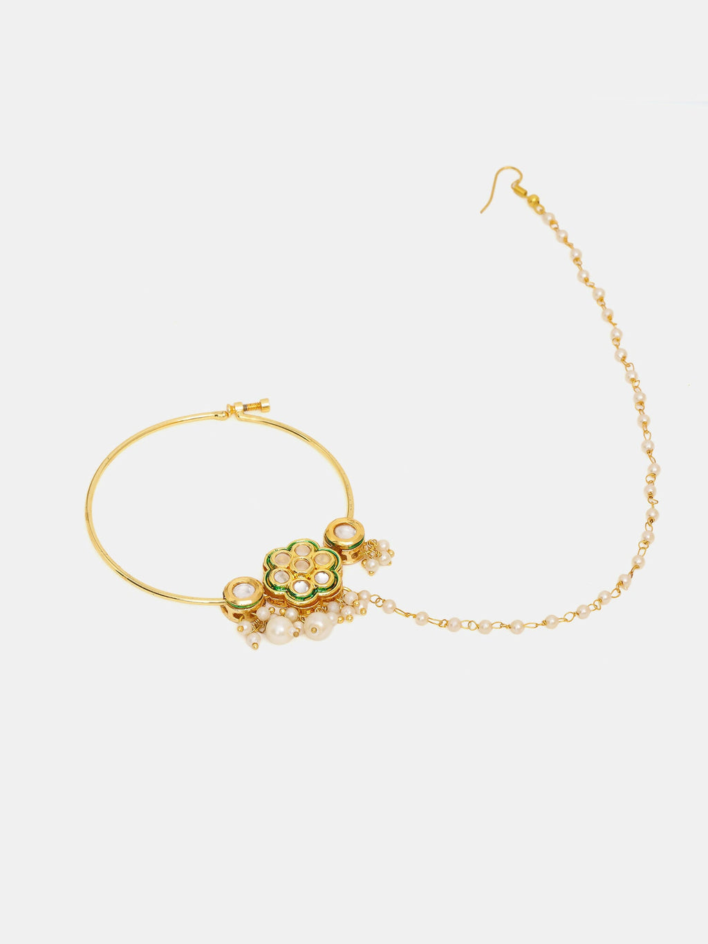 Ruby Raang 22k Gold Polished Kundan Maharani Nose Ring (Clip On) | Grocsy
