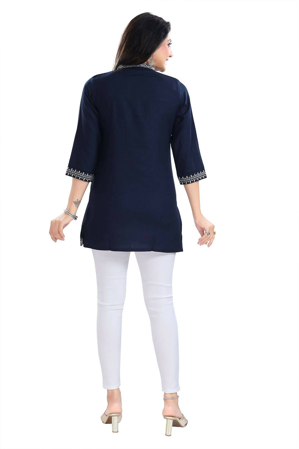 Snehal Creations Novel Navy Blue Women Embroidered Boho Chic Tunic Top | Grocsy