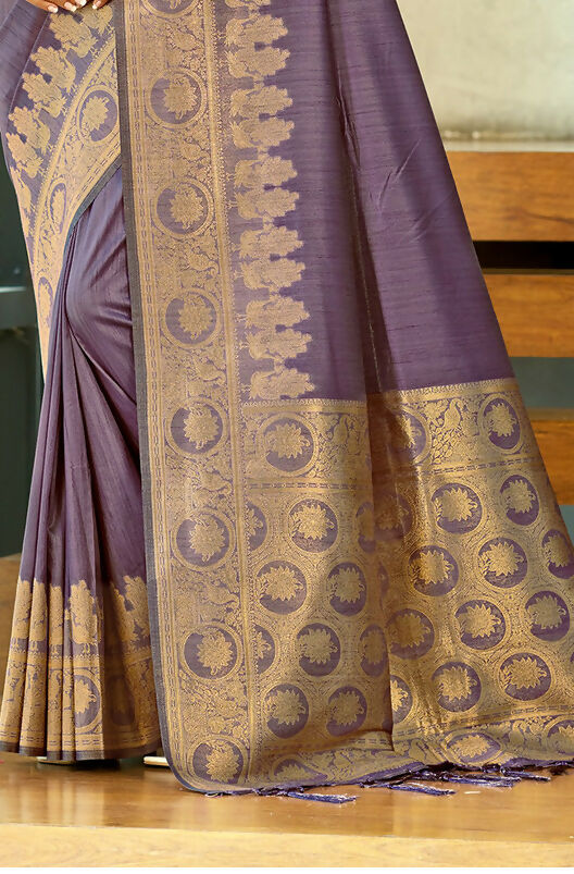 Sangam Prints Purple Blue Assam Silk Woven Work Traditional Saree | Grocsy