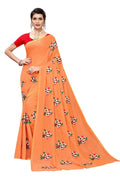 Vamika Orange Chanderi Cotton Embroidery Floral Saree | Grocsy