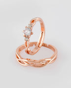 VOJ Stainless Steel Cubic Zirconia Rose Gold-Polished Adjustable Ring Set for Couple | Grocsy