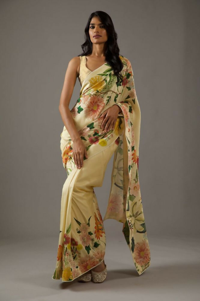 Yellow Bright Moss Designer Digital Printed Party Wear Saree - Be Verly | Grocsy
