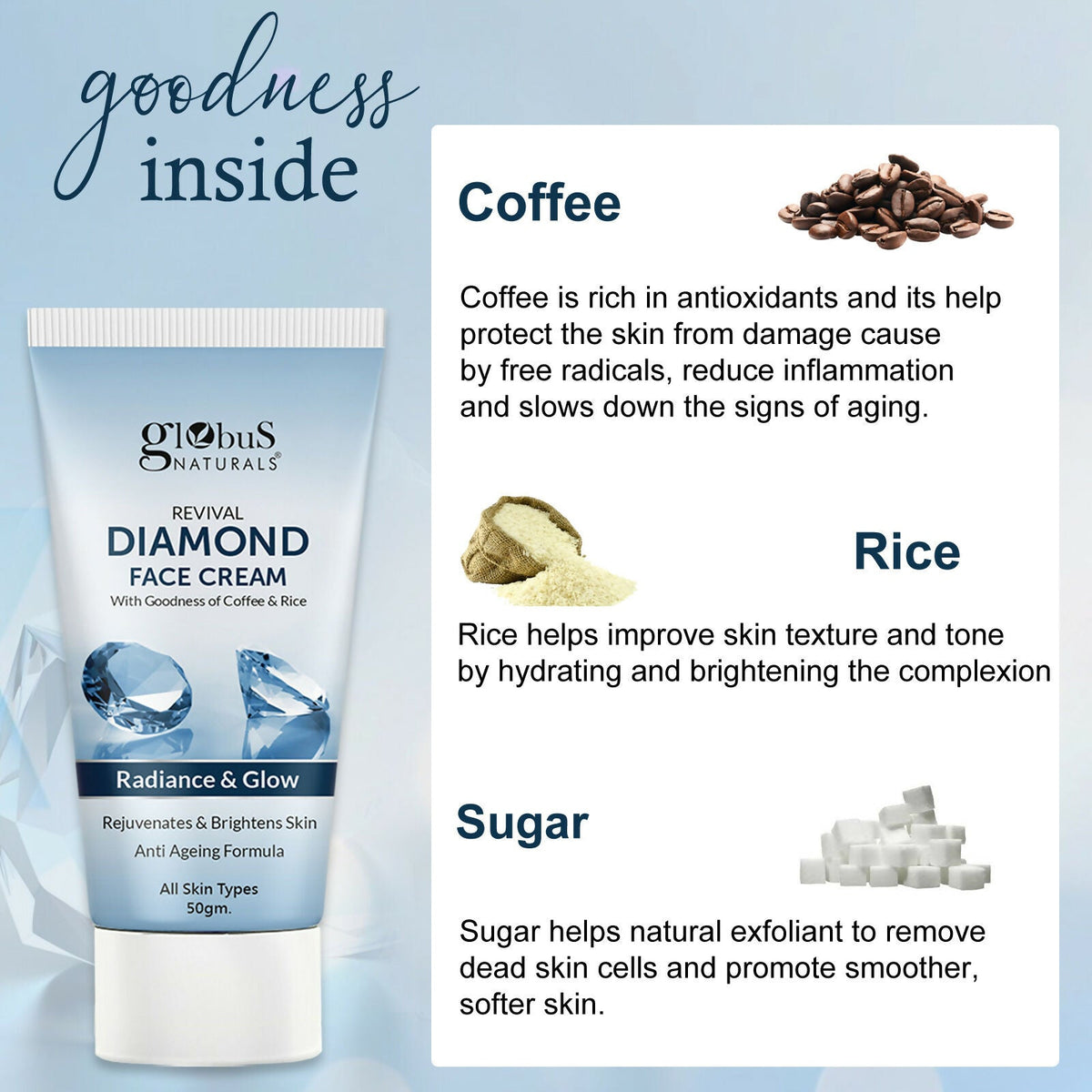 Globus Naturals Revival Diamond Face Cream, Suitable For All Skin Types | Grocsy