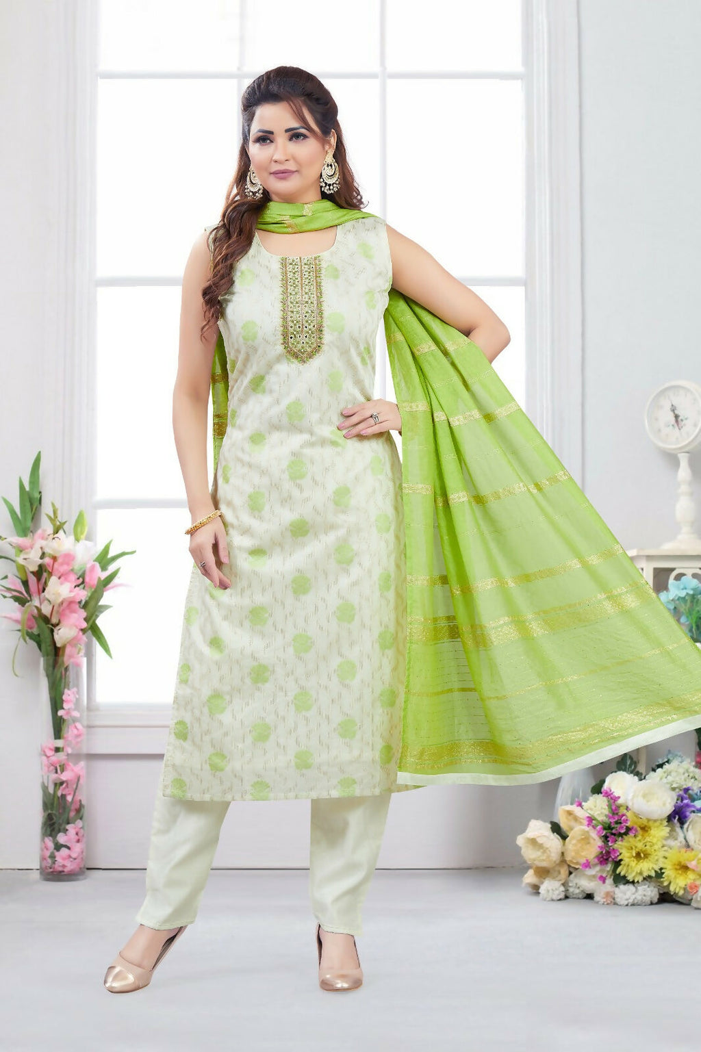 Joban Fashion Jacquard Cream Color Kurta Set | Grocsy