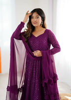 Joban Fashion Wine Kurta Set Georgette Sequence Embroidery Work | Grocsy