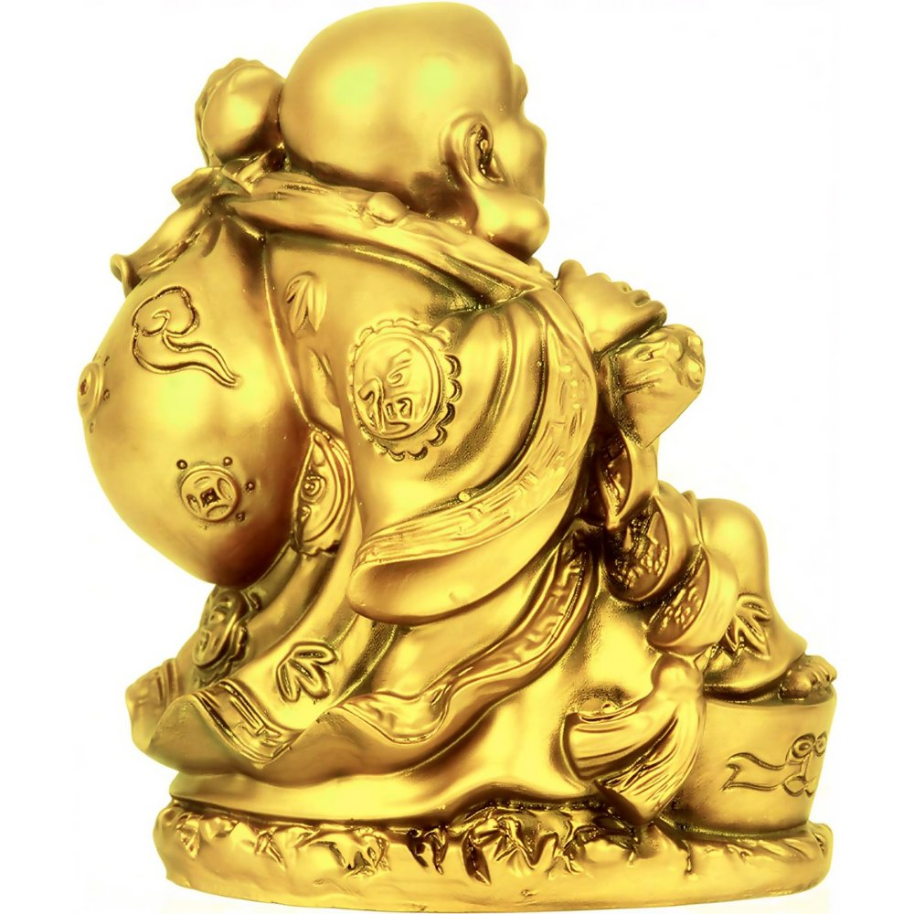 Tied Ribbons Decorative Good Plated Luck Laughing Buddha Idol Statue Showpiece | Grocsy