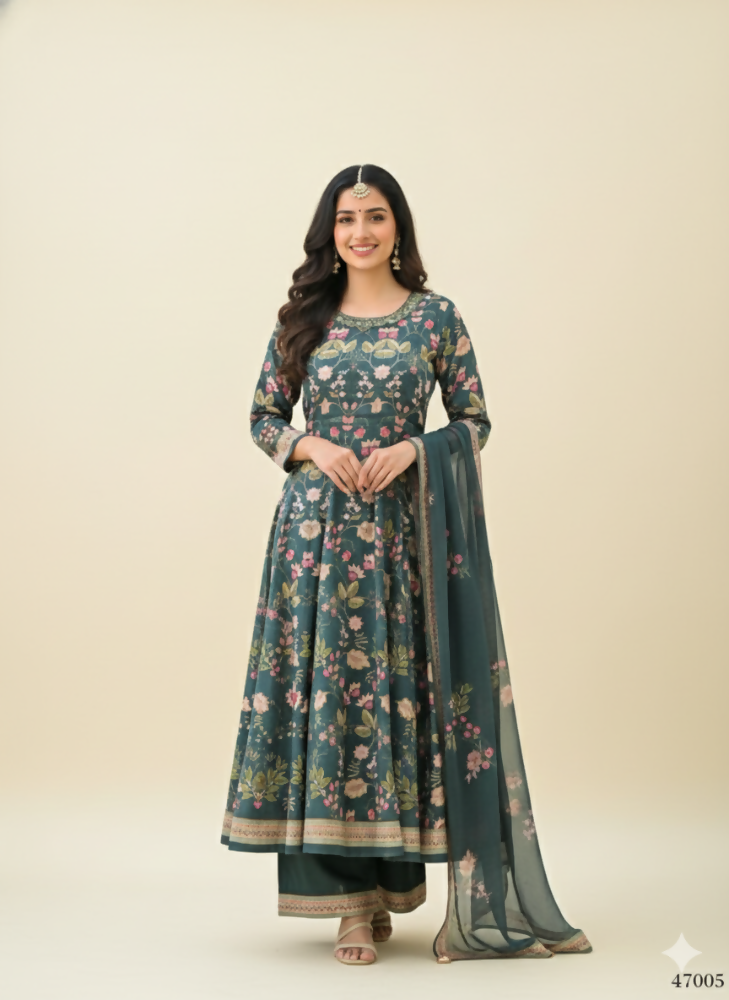 Functional Designer Green Jam Silk Anarkali suit with Dupatta-Anbazaar | Grocsy