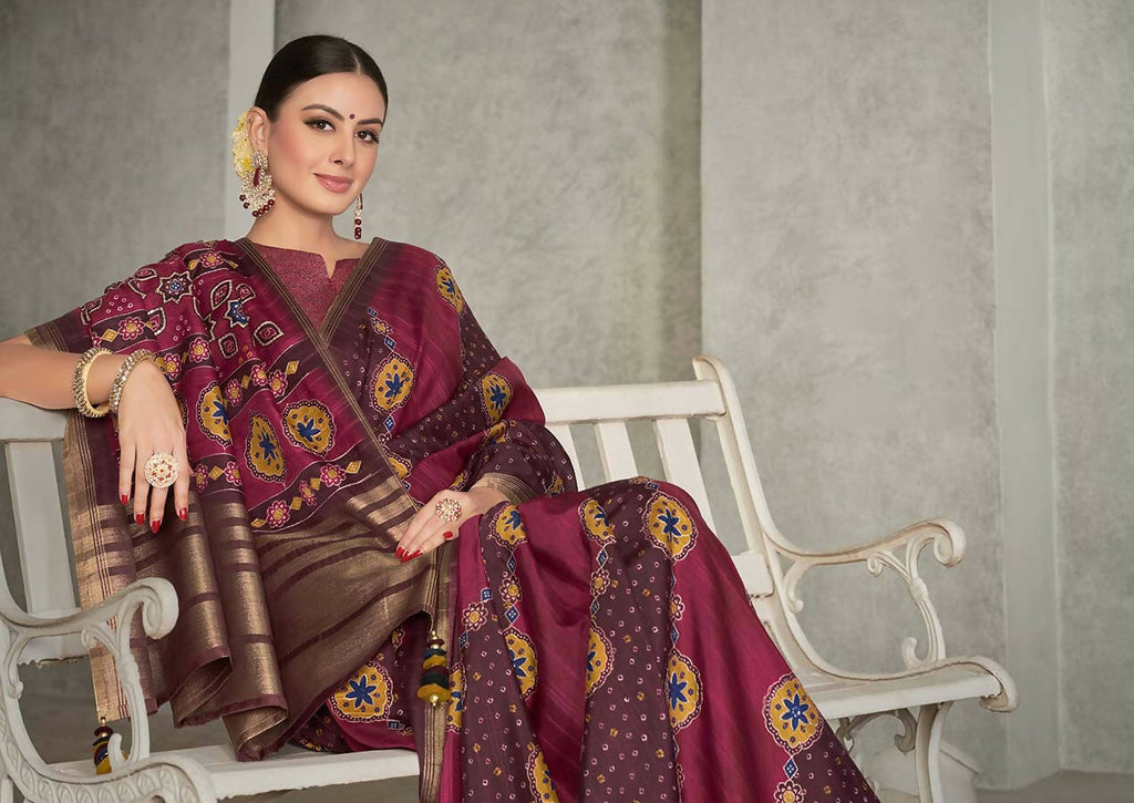 Maroon Rangkat Tussar Silk Woven Design Saree with Unstitched Blouse - Mohmanthan Eshani | Grocsy