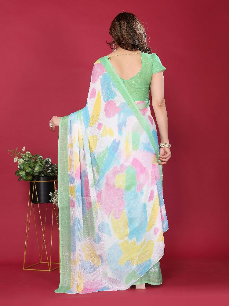 PR Fashion Pista Moss Chiffon Printed Saree | Grocsy