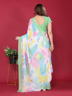 PR Fashion Pista Moss Chiffon Printed Saree | Grocsy
