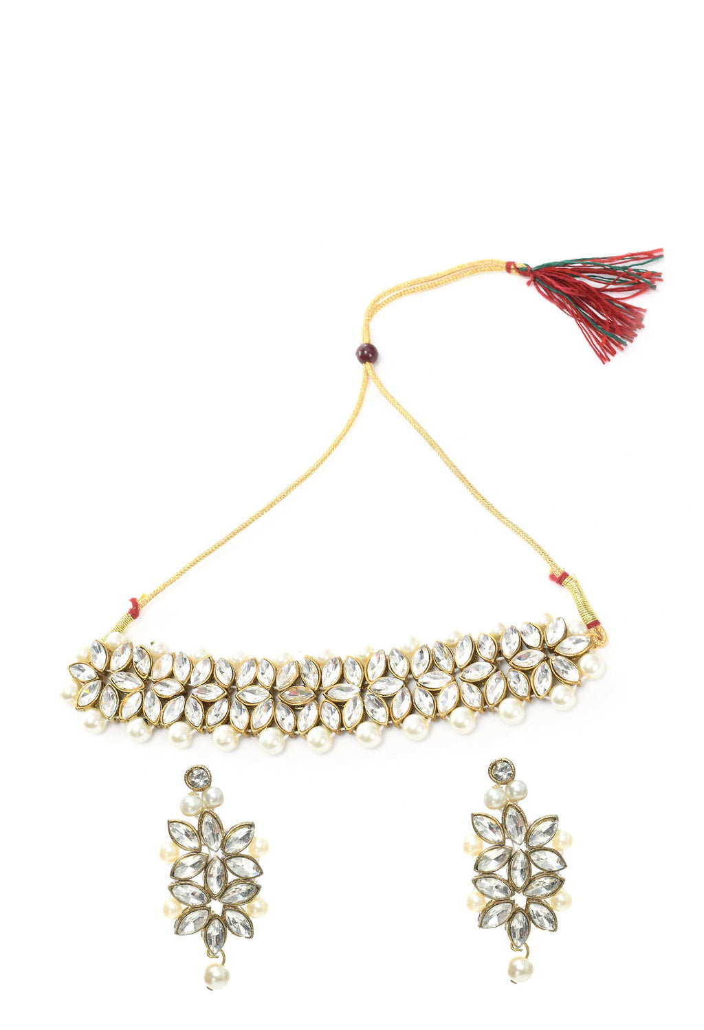 Mominos Fashion Johar Kamal Gold-Polished Brass Finish Kundan/Pearls Choker For Women (White) | Grocsy