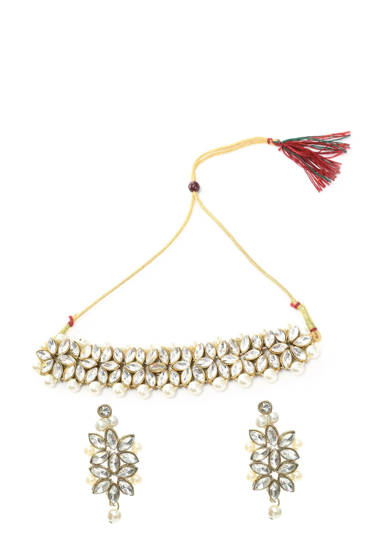 Mominos Fashion Johar Kamal Gold-Polished Brass Finish Kundan/Pearls Choker For Women (White) | Grocsy