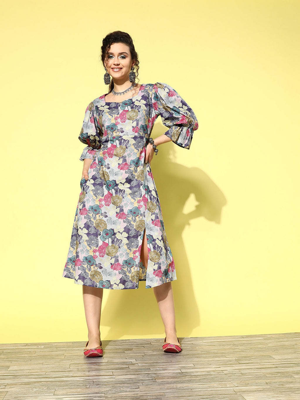 Yufta Ethnic Motifs Midi Dress | Grocsy