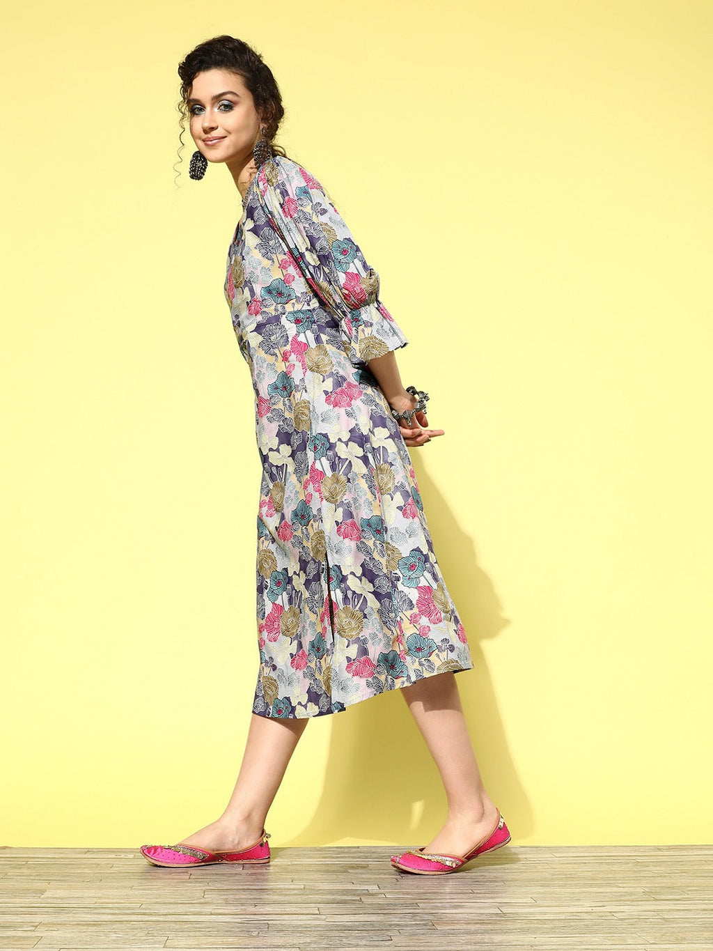 Yufta Ethnic Motifs Midi Dress | Grocsy