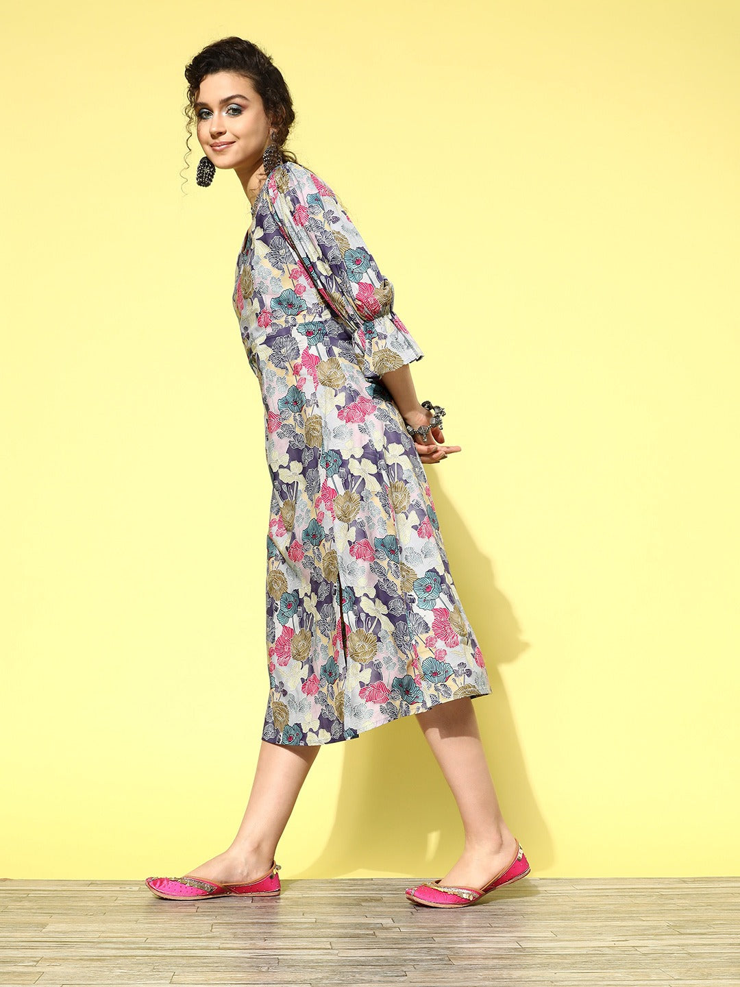 Yufta Ethnic Motifs Midi Dress | Grocsy