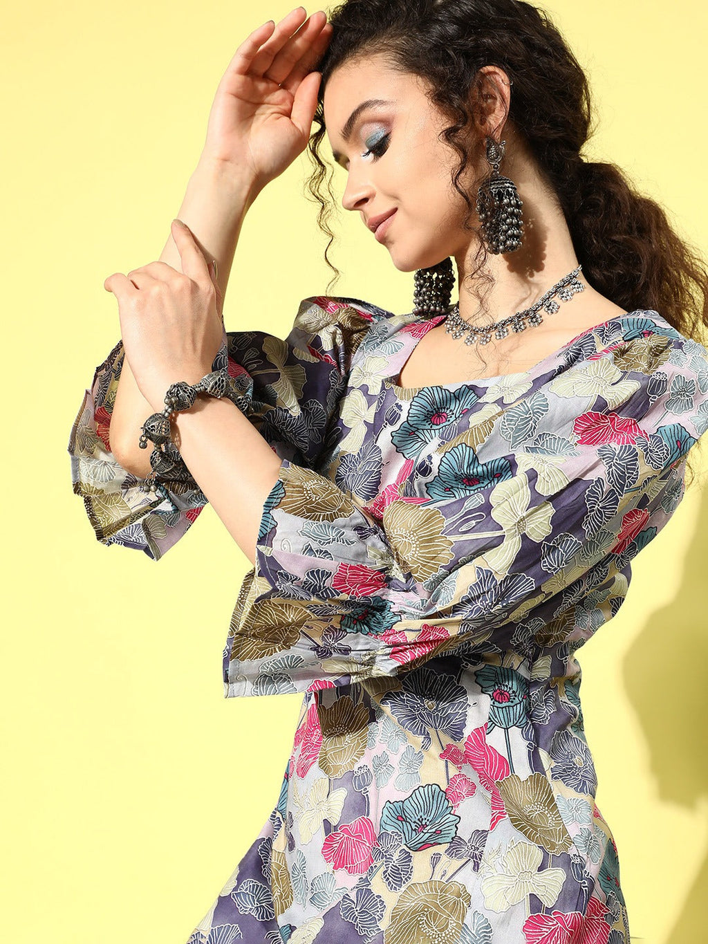 Yufta Ethnic Motifs Midi Dress | Grocsy