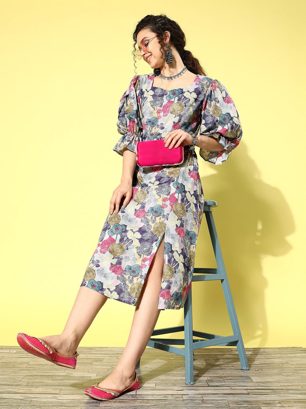 Yufta Ethnic Motifs Midi Dress | Grocsy