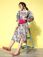 Yufta Ethnic Motifs Midi Dress | Grocsy