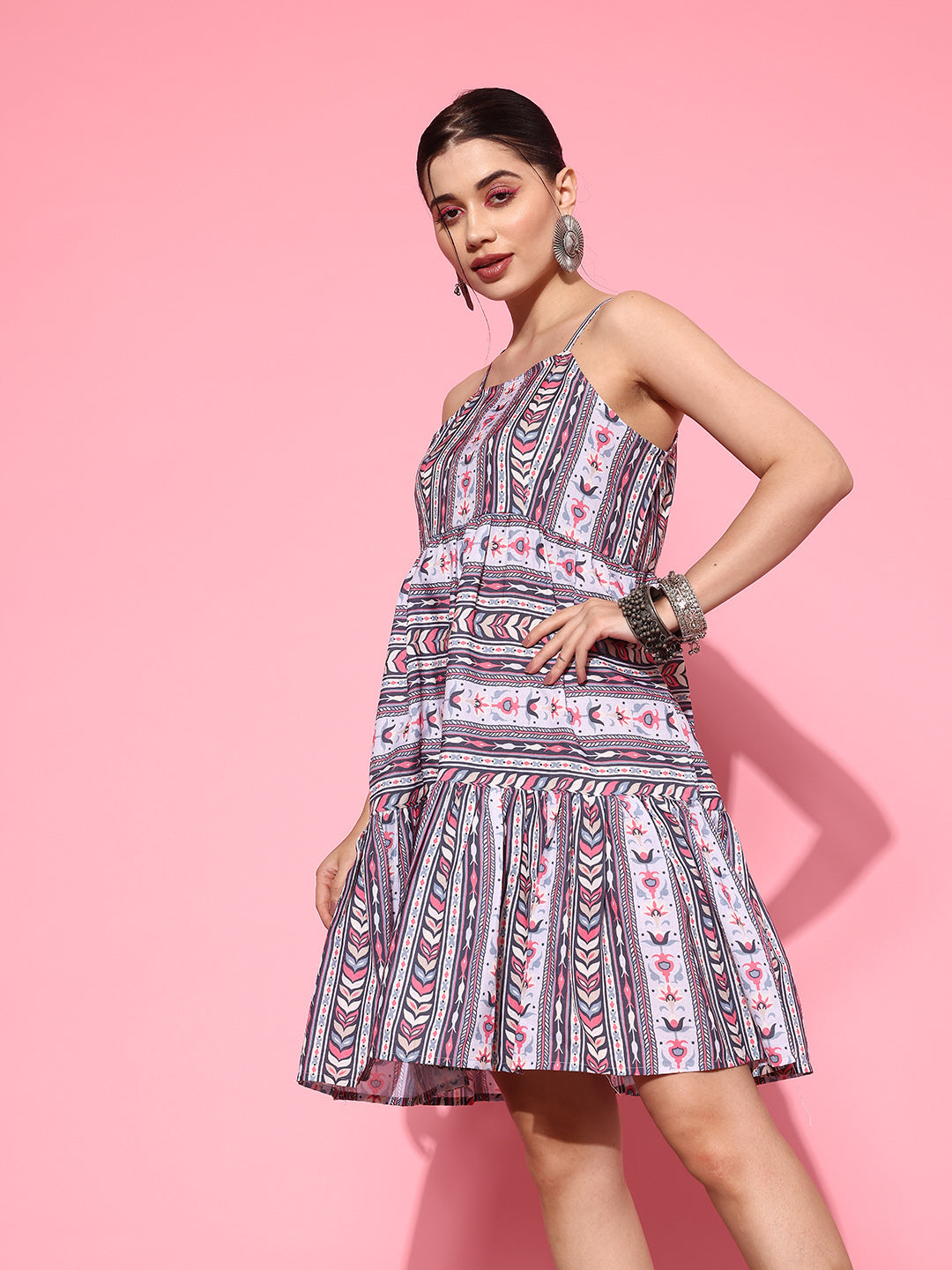 Yufta Ethnic Motifs Print A-Line Pure Cotton Ethnic Dress | Grocsy