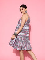 Yufta Ethnic Motifs Print A-Line Pure Cotton Ethnic Dress | Grocsy