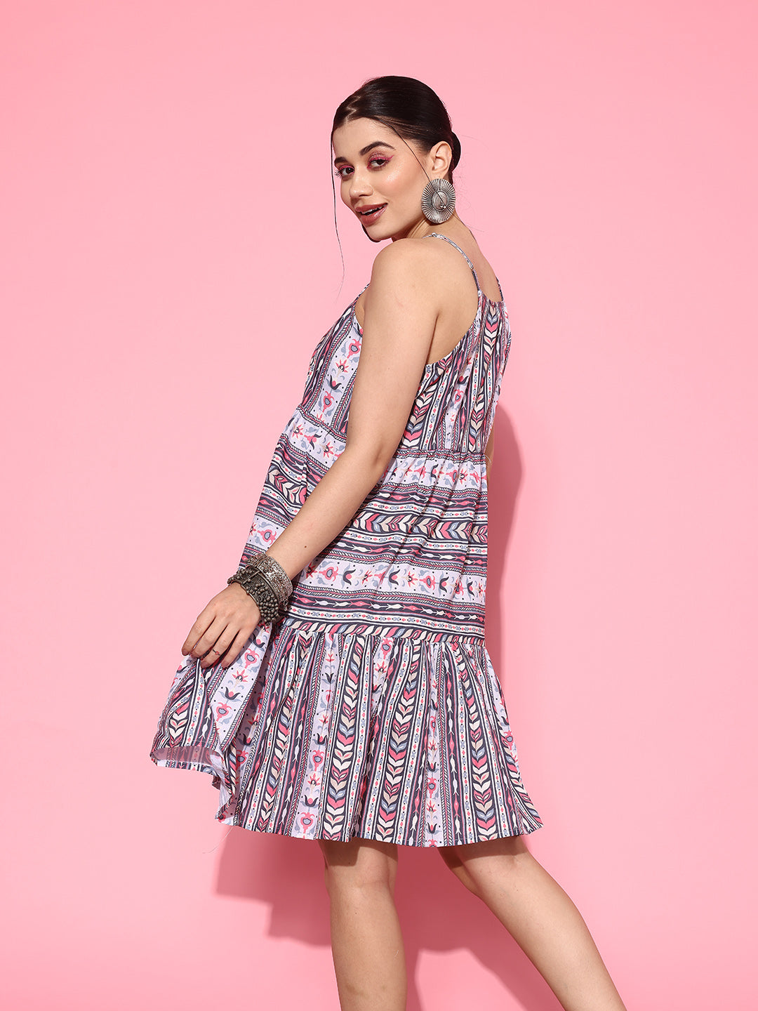 Yufta Ethnic Motifs Print A-Line Pure Cotton Ethnic Dress | Grocsy