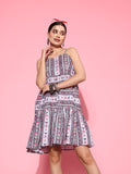 Yufta Ethnic Motifs Print A-Line Pure Cotton Ethnic Dress | Grocsy