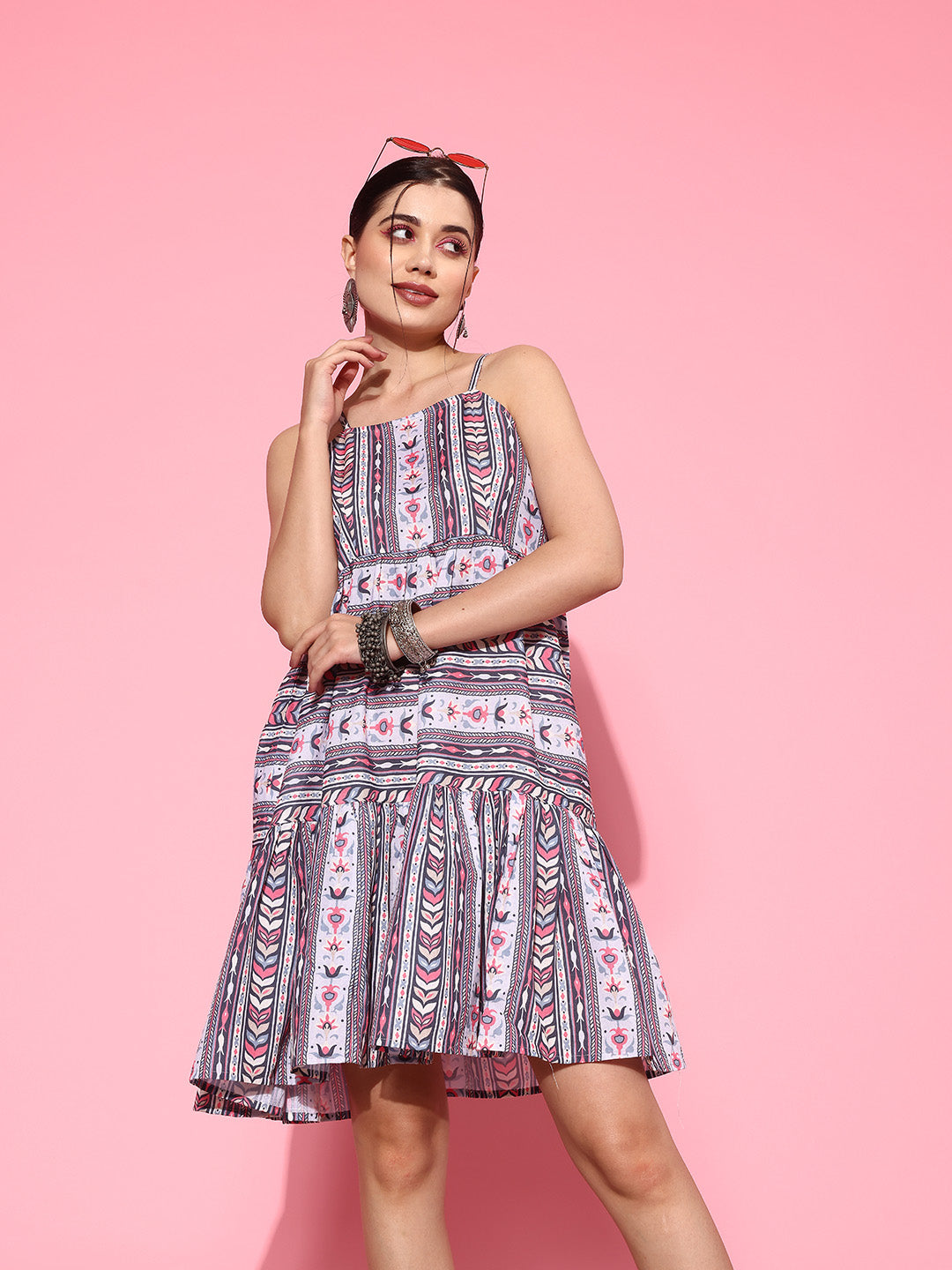 Yufta Ethnic Motifs Print A-Line Pure Cotton Ethnic Dress | Grocsy