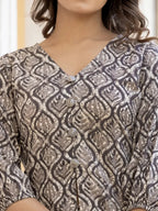 Yufta Ethnic Motifs Print Grey Cotton A-Line Co-Ord Set | Grocsy