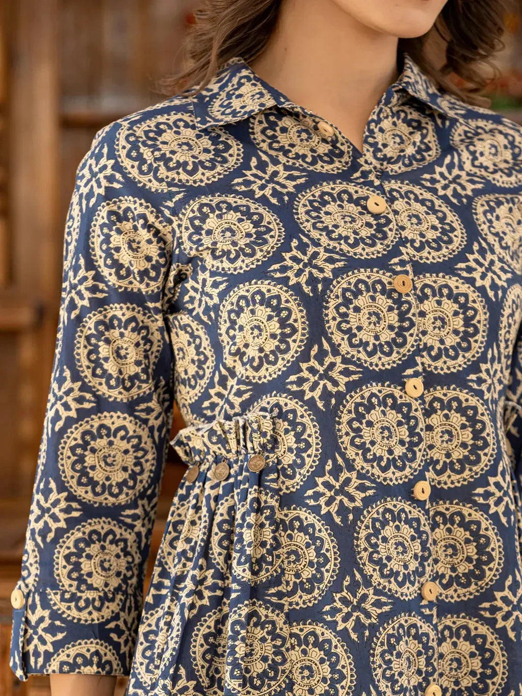 Yufta Ethnic Motifs Print Navy Blue Cotton Co-Ord Set | Grocsy