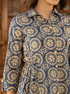 Yufta Ethnic Motifs Print Navy Blue Cotton Co-Ord Set | Grocsy