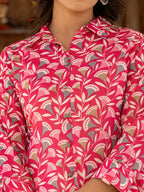 Yufta Ethnic Motifs Print Pink Cotton Co-Ord Set | Grocsy