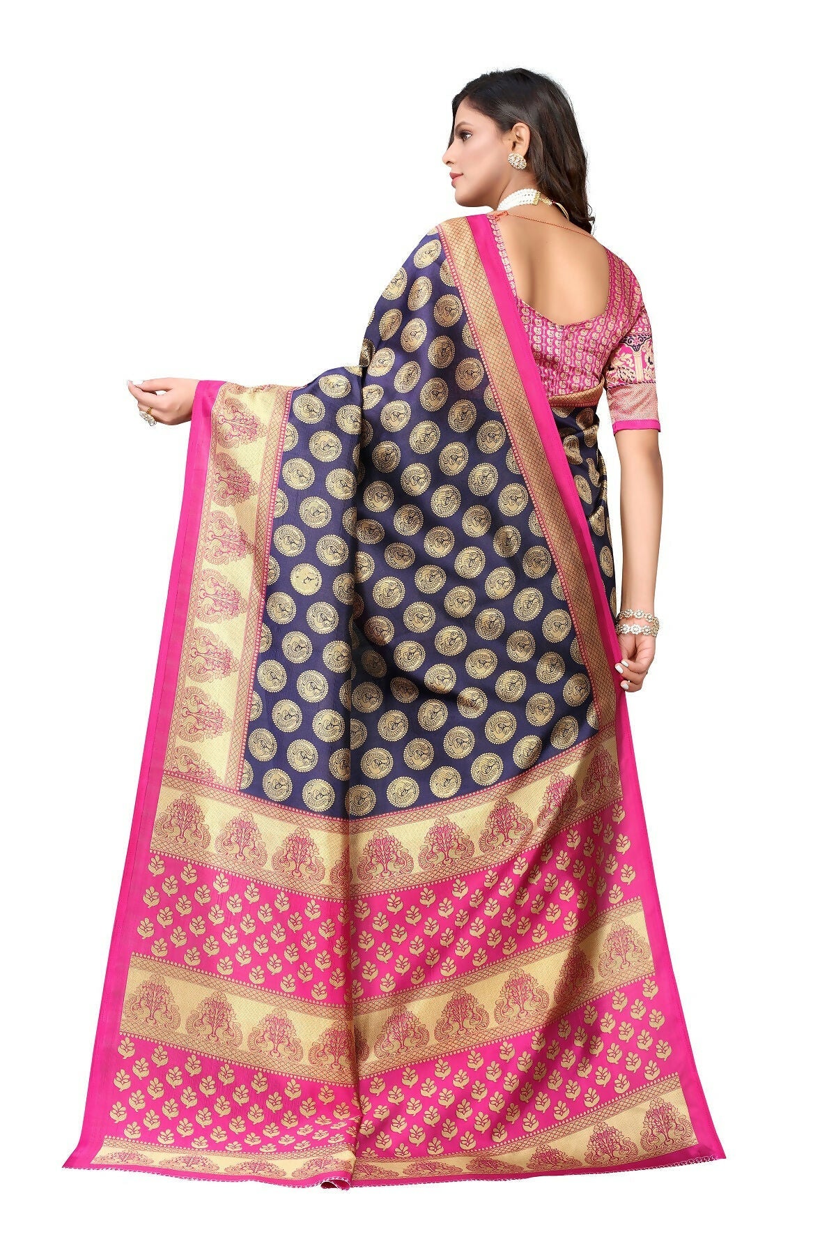 Vamika navy Printed Art Silk Saree | Grocsy