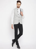 Even Apparels Grey Merino Men's Nehru Jacket-Contrast Lining-Free Pocket Square | Grocsy