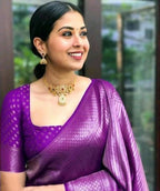 DEIANA'S Beautiful Designer Golden zari Soft Lichi Silk Saree - Purple | Grocsy